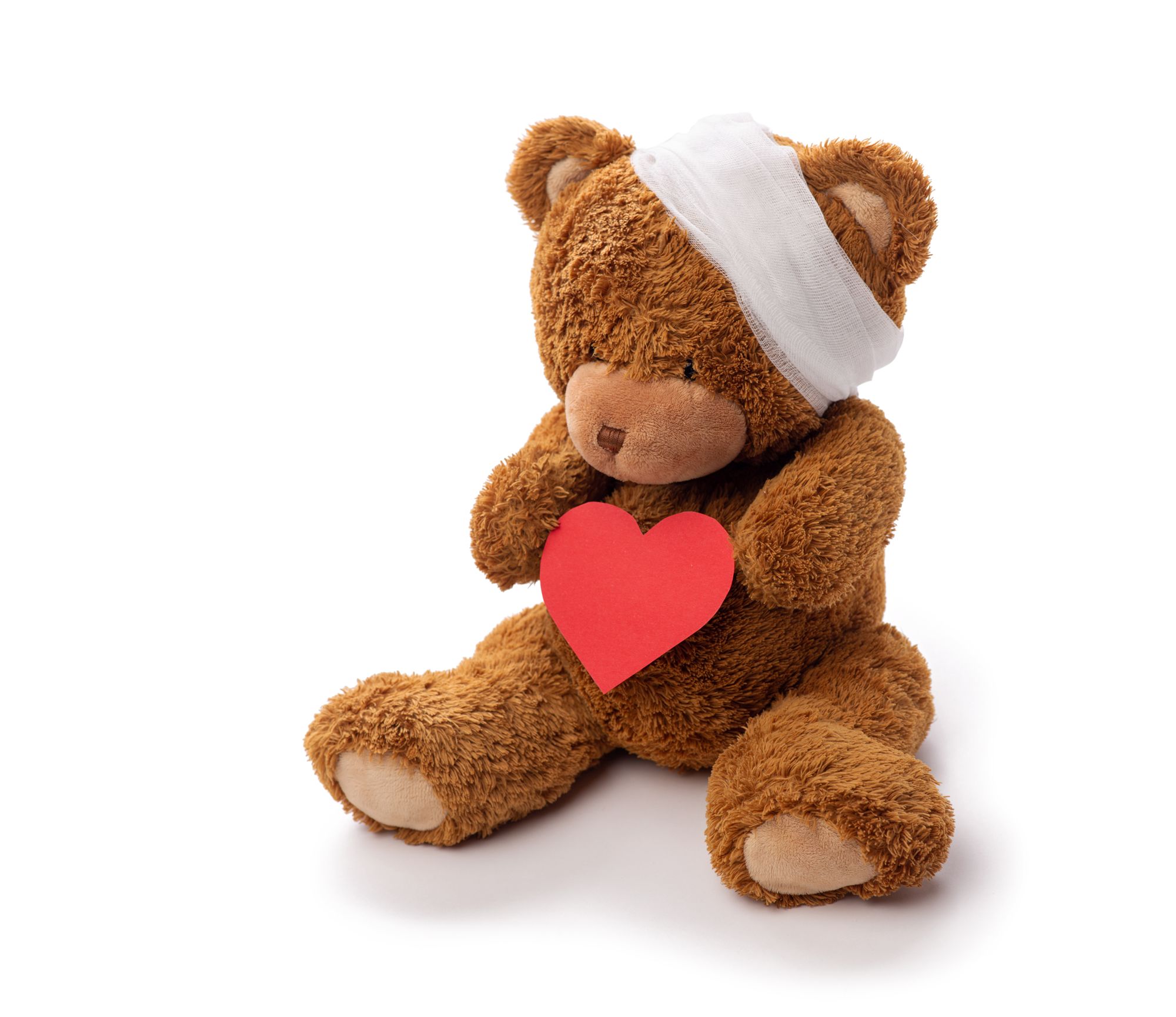 M Teddy Bear Toy With Bandaged Head Red Heart